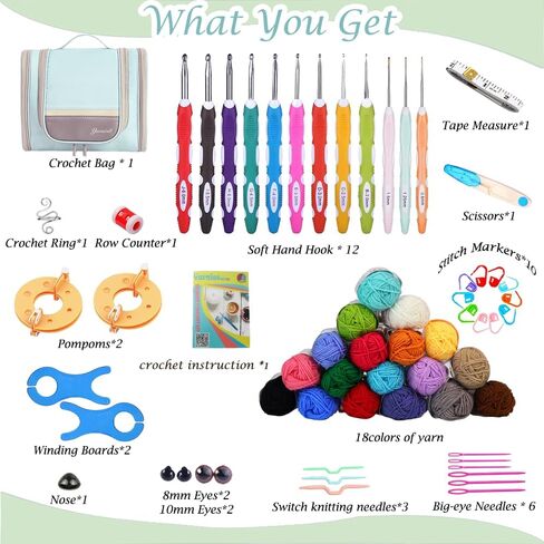 Yarniss Crochet Kits for Beginners, All in One Crochet Kits with 840 Yards Crochet Yarn, 10 Size Ergonomic Crochet Hooks 2.0mm~6.5mm in Saudi Arabia