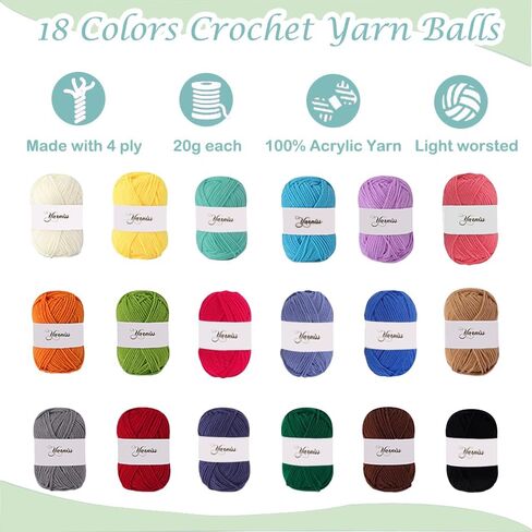 Yarniss Crochet Kits for Beginners, All in One Crochet Kits with 840 Yards Crochet Yarn, 10 Size Ergonomic Crochet Hooks 2.0mm~6.5mm in Saudi Arabia