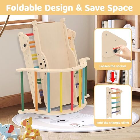 Toddler Climbing Toys, Climber Arch Rocker, Montessori Wooden Arch Climber, Kids Climbing Arch with Two-Color Soft Cushion, Indoor Outdoor Climbing Natural in Kuwait