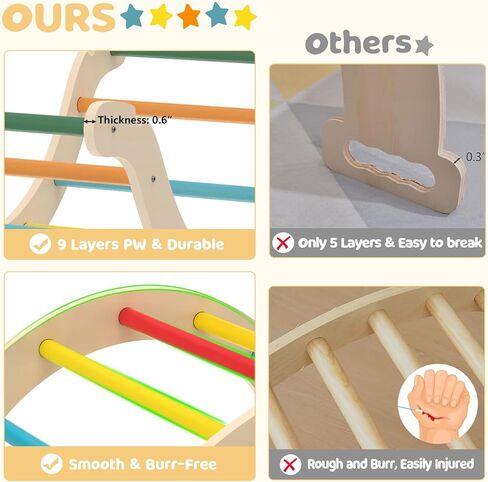 Toddler Climbing Toys, Climber Arch Rocker, Montessori Wooden Arch Climber, Kids Climbing Arch with Two-Color Soft Cushion, Indoor Outdoor Climbing Natural in Kuwait