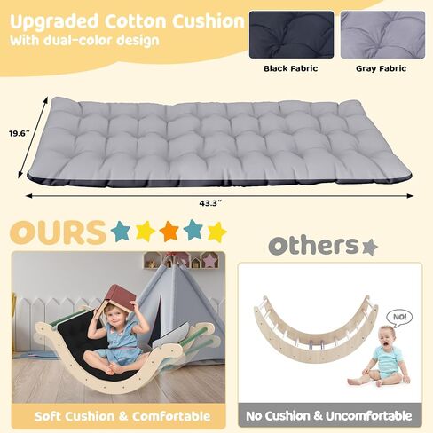 Toddler Climbing Toys, Climber Arch Rocker, Montessori Wooden Arch Climber, Kids Climbing Arch with Two-Color Soft Cushion, Indoor Outdoor Climbing Natural in Kuwait