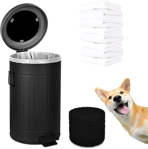 Mounting UP Dog Poop Trash Can for Outdoors Dog Waste Station with Lid Hands-Free Pedal 3.1 Gallon Container Garden Home Yard Kitchen with 200PCS Plastic Trash Bags & 12 Activated Carbon Filter T-Y-G in Saudi Arabia