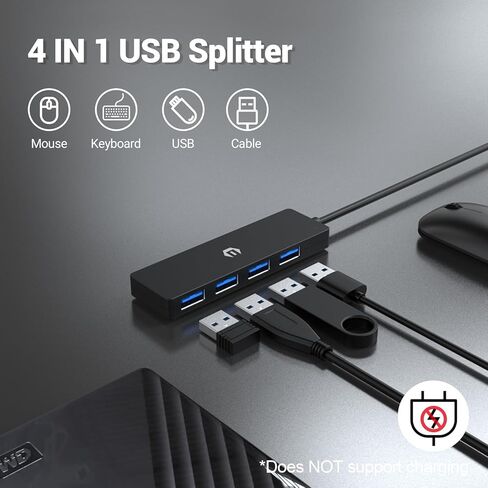 4 in 1 USB Hub, oditton USB 3.0 Hub 5Gbps with USB C Dock, Slim USB Splitter Adapter for Mac, iMac Pro, Mac Mini/Pro, Surface Pro, Dell, HP in Kuwait