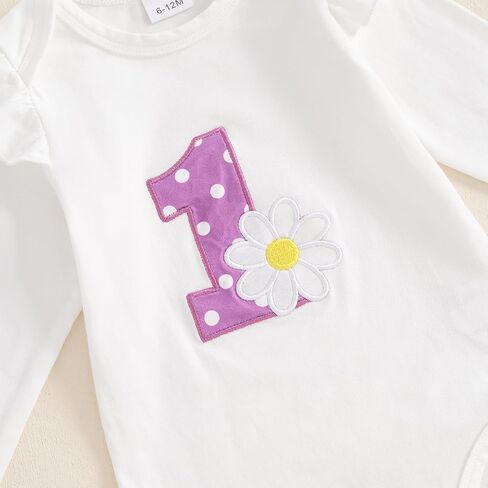 BemeyourBBs Baby Girl First Birthday Outfit 1st Flower Long Sleeve Romper Cute Bow Pants Set One Year Birthday Clothes in Kuwait