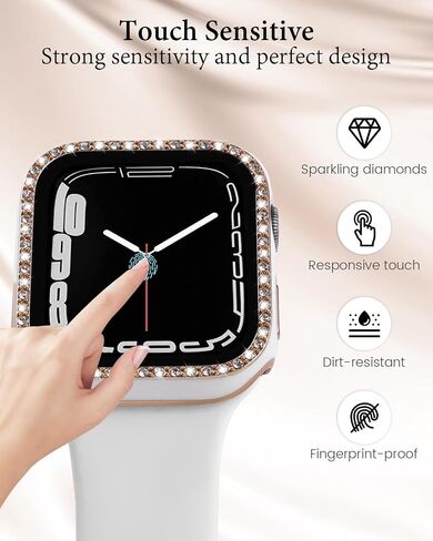 Silicone Bands and Bling Case Compatible with Apple Watch for Women | Soft Silicone Bands and Bling Diamond Case & Glass Screen Protector for iWatch 38mm 40mm 41mm 42mm 44mm 45mm in Saudi Arabia