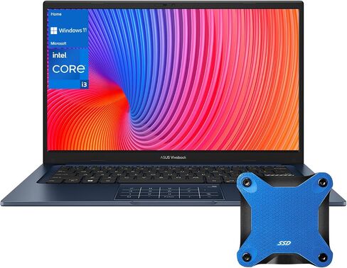 ASUS Vivobook Daily Portability Laptop, 14" FHD 1920 * 1080, Intel Core i3-1215U, 16GB RAM, 1TB PCIe M.2 SSD, with External 512GB Storage, HDMI, Wi-Fi 6, Windows 11 Home, Blue in Saudi Arabia