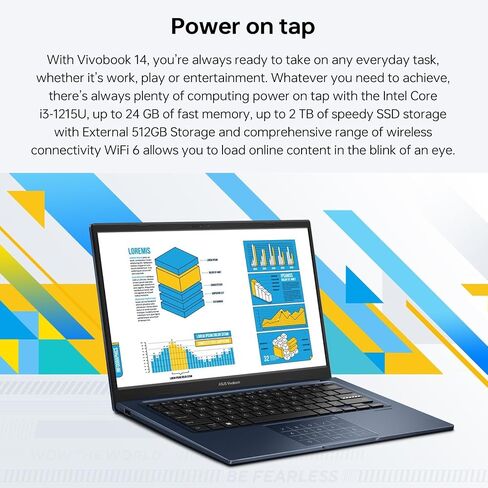 ASUS Vivobook Daily Portability Laptop, 14" FHD 1920 * 1080, Intel Core i3-1215U, 16GB RAM, 1TB PCIe M.2 SSD, with External 512GB Storage, HDMI, Wi-Fi 6, Windows 11 Home, Blue in Saudi Arabia