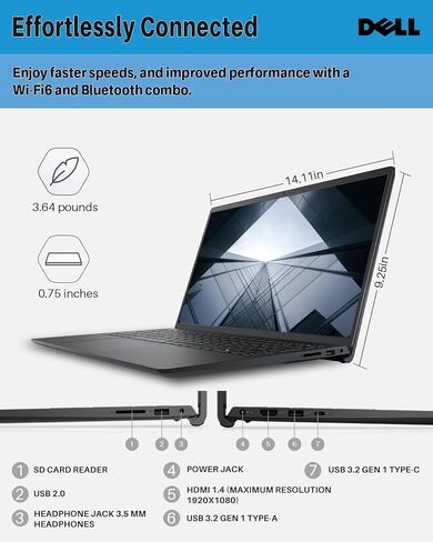 Dell Inspiron 15 3000 3530 Business Laptop, 15.6" FHD WVA Touchscreen, 13th Gen Intel i7-1355U Up to 5GHz(10-Core), 64GB RAM, 2TB SSD, Intel Iris Xe Graphics, 1080P Webcam, Wi-Fi 6, Windows 11 Pro in Saudi Arabia