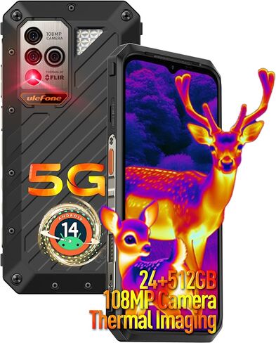 Ulefone Armor 18T Ultra 5G Rugged Phone Unlocked, Thermal Imaging Camera 24+512GB Dimensity 7050 108MP Camera 9600mAh/66W Flash Charging, 6.58" 120Hz NFC Android 14 Rugged Smartphone IR Blaster QI 15W in Saudi Arabia