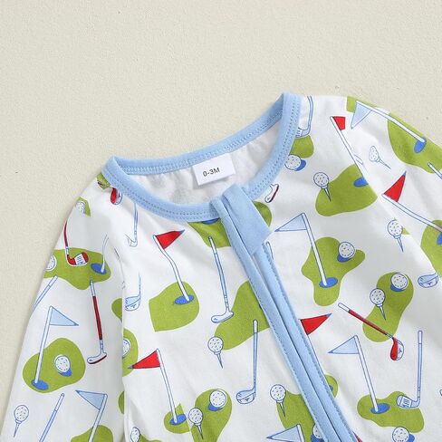 Sasaerucure Baby Boy Winter Long Sleeve Golf Footed Onesie | Newborn Infant Winter Clothes Long Sleeve Golf Zipper Footies Summer Clothes Short Sleeve Golf Button Down Onesie Jumpsuit in Kuwait