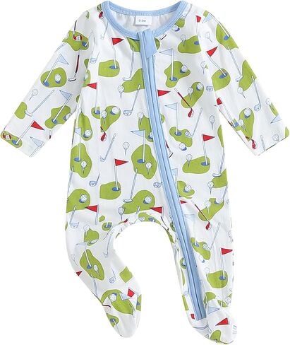Sasaerucure Baby Boy Winter Long Sleeve Golf Footed Onesie | Newborn Infant Winter Clothes Long Sleeve Golf Zipper Footies Summer Clothes Short Sleeve Golf Button Down Onesie Jumpsuit in Kuwait
