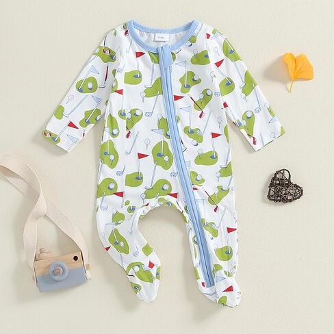 Sasaerucure Baby Boy Winter Long Sleeve Golf Footed Onesie | Newborn Infant Winter Clothes Long Sleeve Golf Zipper Footies Summer Clothes Short Sleeve Golf Button Down Onesie Jumpsuit in Kuwait