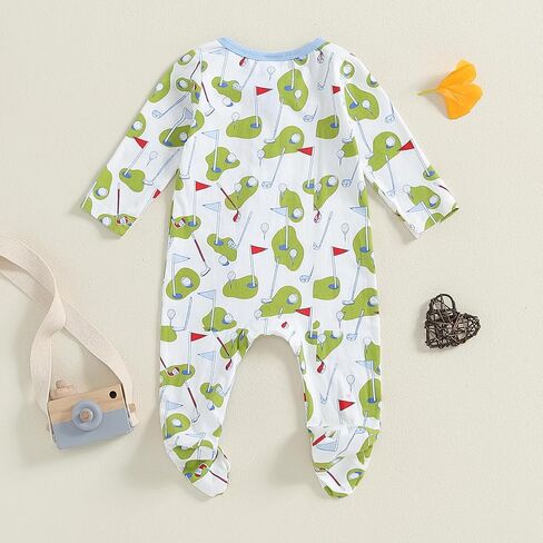 Sasaerucure Baby Boy Winter Long Sleeve Golf Footed Onesie | Newborn Infant Winter Clothes Long Sleeve Golf Zipper Footies Summer Clothes Short Sleeve Golf Button Down Onesie Jumpsuit in Kuwait