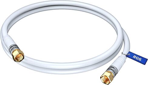 RG6 COAXIAL Cable with 90-Degree Angled Connector - 20ft / White - Triple Shielded, Non-Oxygen Copper Cable Wire for TV, Internet & More - Flexible Coax Cable Cord in Saudi Arabia