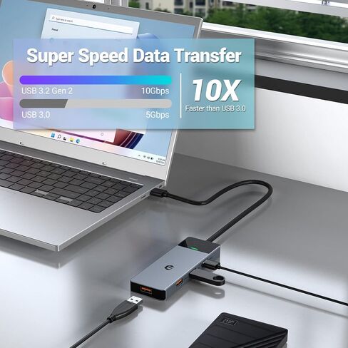 4in 1 USB Hub, USB 3.2 Hub, USB Splitter Multiport Adapter 10Gbps Data Hub with 1.6ft/50cm Extended Cable for MacBook Air/Pro, iMac, Dell, HP, Surface Pro, Tesla Model 3, Mobile HDD in Kuwait