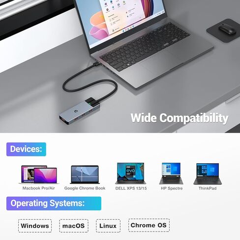 4in 1 USB Hub, USB 3.2 Hub, USB Splitter Multiport Adapter 10Gbps Data Hub with 1.6ft/50cm Extended Cable for MacBook Air/Pro, iMac, Dell, HP, Surface Pro, Tesla Model 3, Mobile HDD in Kuwait