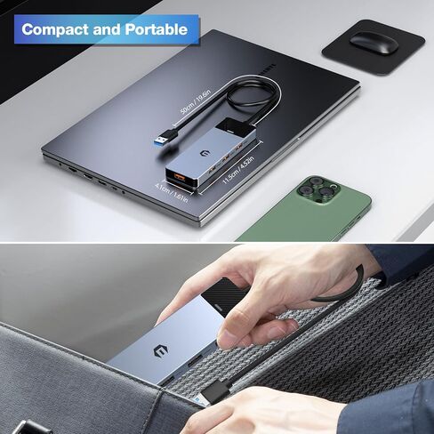 4in 1 USB Hub, USB 3.2 Hub, USB Splitter Multiport Adapter 10Gbps Data Hub with 1.6ft/50cm Extended Cable for MacBook Air/Pro, iMac, Dell, HP, Surface Pro, Tesla Model 3, Mobile HDD in Kuwait