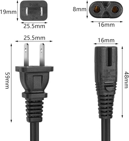 GINTOOYUN AC 2 Prong C8 Power Cord,Standard 2 Slot coiled power cord 6.5 FT for TV Printer Monitor Replacement Power Cord in Saudi Arabia