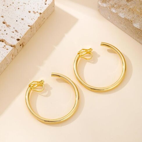 AOLIMI Gold Clip on Hoop Earrings for Women Chunky Hypoallergenic Hoop Earrings Non Pierced Ears Hoops Gift in Saudi Arabia