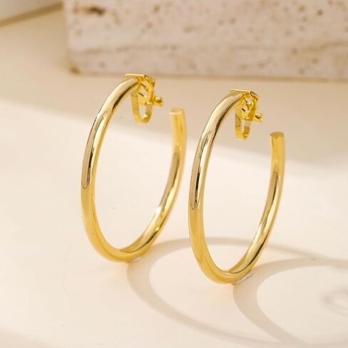 AOLIMI Gold Clip on Hoop Earrings for Women Chunky Hypoallergenic Hoop Earrings Non Pierced Ears Hoops Gift in Saudi Arabia