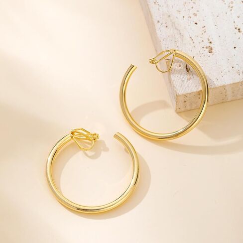 AOLIMI Gold Clip on Hoop Earrings for Women Chunky Hypoallergenic Hoop Earrings Non Pierced Ears Hoops Gift in Saudi Arabia
