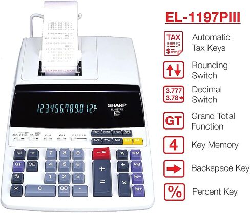 آلة حاسبة ملونة للطباعة شديدة التحمل من شارب EL-1197PIII مع ساعة وتقويم in Kuwait