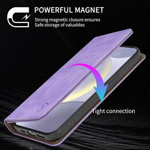 متوافق مع حافظة محفظة Samsung Galaxy S24 Plus مع فتحات بطاقة RFID وإغلاق مغناطيسي واقٍ من جلد البولي يوريثان وغطاء هاتف لهاتف Galaxy S24+ (6.7 بوصة - لافندر) in Kuwait