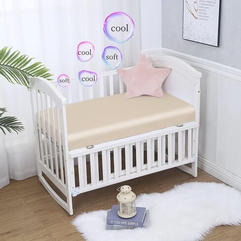 Crib Fitted Sheet Bamboo Viscose Crib Sheet 52"x28"+8" for Standard Crib and Toddler Mattresses - Deep Pocket, Ultra Soft, Breathable, for Baby Boys and Girls (Beige,1 PC) in Saudi Arabia