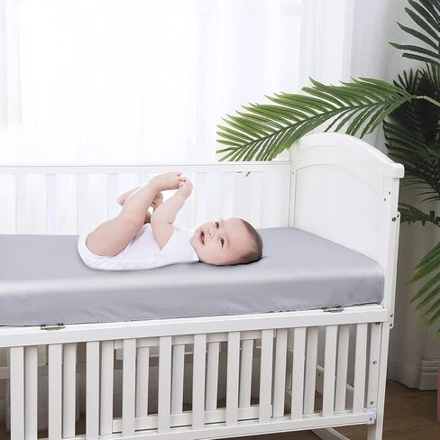 Crib Fitted Sheet Bamboo Viscose Crib Sheet 52"x28"+8" for Standard Crib and Toddler Mattresses - Deep Pocket, Ultra Soft, Breathable, for Baby Boys and Girls (Beige,1 PC) in Saudi Arabia