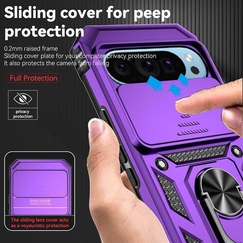 for Google Pixel 9 / Pixel 9 Pro Case with Slide Camera Cover HD Screen Protector [Military Grade Drop Tested] Magnetic Ring Holder Kickstand Protective Phone Case for Google Pixel 9/9 Pro, Black in Saudi Arabia