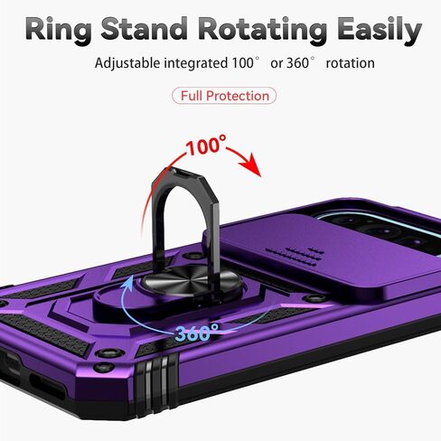 for Google Pixel 9 / Pixel 9 Pro Case with Slide Camera Cover HD Screen Protector [Military Grade Drop Tested] Magnetic Ring Holder Kickstand Protective Phone Case for Google Pixel 9/9 Pro, Black in Saudi Arabia
