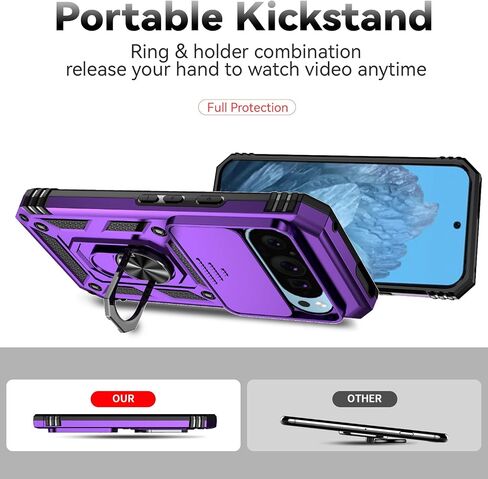 for Google Pixel 9 / Pixel 9 Pro Case with Slide Camera Cover HD Screen Protector [Military Grade Drop Tested] Magnetic Ring Holder Kickstand Protective Phone Case for Google Pixel 9/9 Pro, Black in Saudi Arabia