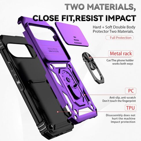 for Google Pixel 9 / Pixel 9 Pro Case with Slide Camera Cover HD Screen Protector [Military Grade Drop Tested] Magnetic Ring Holder Kickstand Protective Phone Case for Google Pixel 9/9 Pro, Black in Saudi Arabia