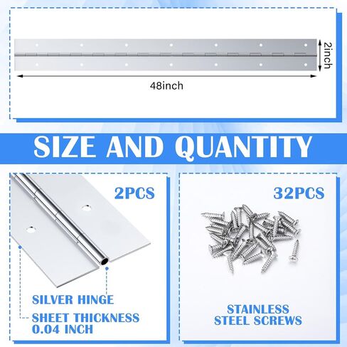 2 Pack Continuous Piano Hinges, Heavy Duty Stainless Steel Piano Hinge, Smooth Polished Folding Continuous Hinge, 0.04 Inch Leaf Thickness, 2 Inch Open Width for Cabinet Door (72 Inch) in Saudi Arabia