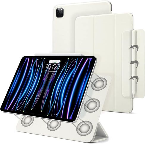 حافظة مغناطيسية لجهاز iPad Pro 11 بوصة الجيل الرابع/الثالث / الجيل الثاني (2022/2021/2020)، حافظة ذكية نحيفة، حافظة حامل ثلاثية الطي خفيفة الوزن، خاصية النوم/الاستيقاظ التلقائي، تدعم الجيل الثاني من شحن قلم Apple (أبيض) in Kuwait