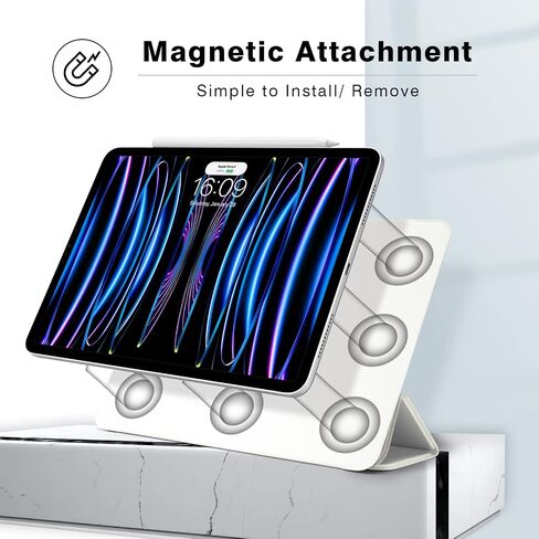 حافظة مغناطيسية لجهاز iPad Pro 11 بوصة الجيل الرابع/الثالث / الجيل الثاني (2022/2021/2020)، حافظة ذكية نحيفة، حافظة حامل ثلاثية الطي خفيفة الوزن، خاصية النوم/الاستيقاظ التلقائي، تدعم الجيل الثاني من شحن قلم Apple (أبيض) in Kuwait