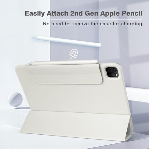 حافظة مغناطيسية لجهاز iPad Pro 11 بوصة الجيل الرابع/الثالث / الجيل الثاني (2022/2021/2020)، حافظة ذكية نحيفة، حافظة حامل ثلاثية الطي خفيفة الوزن، خاصية النوم/الاستيقاظ التلقائي، تدعم الجيل الثاني من شحن قلم Apple (أبيض) in Kuwait