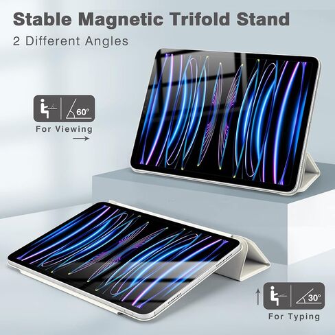 حافظة مغناطيسية لجهاز iPad Pro 11 بوصة الجيل الرابع/الثالث / الجيل الثاني (2022/2021/2020)، حافظة ذكية نحيفة، حافظة حامل ثلاثية الطي خفيفة الوزن، خاصية النوم/الاستيقاظ التلقائي، تدعم الجيل الثاني من شحن قلم Apple (أبيض) in Kuwait