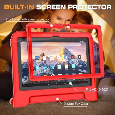 حافظة أطفال لجهاز HD 10 Pro / 10 Plus / 10 Pro Tablet (الجيل 13/11)، واقي شاشة مدمج، حافظة حماية متينة بمقبض مقاوم للصدمات لجهاز HD 10.1 بوصة 2023/2021، أسود in Saudi Arabia