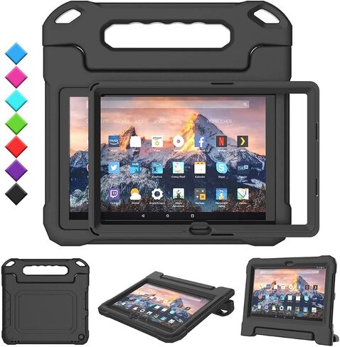حافظة أطفال لجهاز HD 10 Pro / 10 Plus / 10 Pro Tablet (الجيل 13/11)، واقي شاشة مدمج، حافظة حماية متينة بمقبض مقاوم للصدمات لجهاز HD 10.1 بوصة 2023/2021، أسود in Saudi Arabia