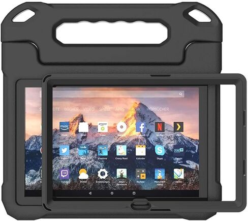 حافظة أطفال لجهاز HD 10 Pro / 10 Plus / 10 Pro Tablet (الجيل 13/11)، واقي شاشة مدمج، حافظة حماية متينة بمقبض مقاوم للصدمات لجهاز HD 10.1 بوصة 2023/2021، أسود in Saudi Arabia
