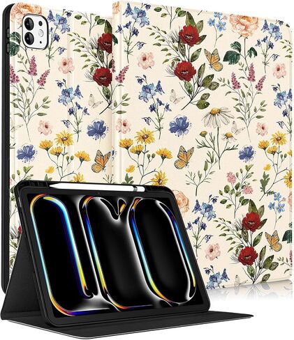 for iPad Pro 13 Inch Case 2024 - Women Cute Girls Folio Smart Cover with Pencil Holder Girly Flower Floral Pretty Aesthetic for iPad Pro M4 13 Inch Cases A2925 A2926 A3007 in Saudi Arabia