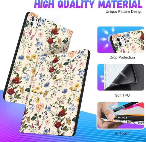 for iPad Pro 13 Inch Case 2024 - Women Cute Girls Folio Smart Cover with Pencil Holder Girly Flower Floral Pretty Aesthetic for iPad Pro M4 13 Inch Cases A2925 A2926 A3007 in Saudi Arabia