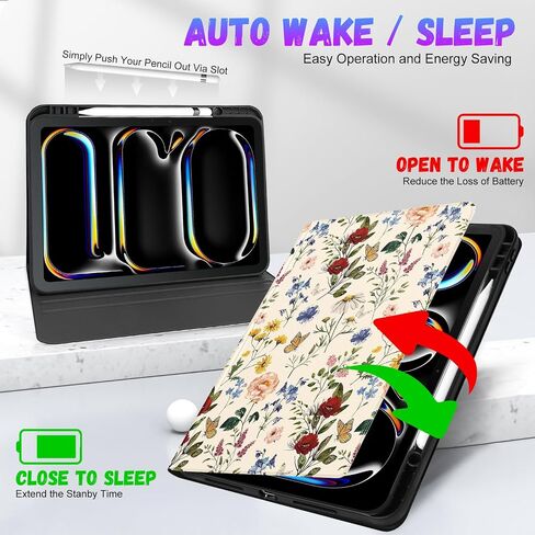 for iPad Pro 13 Inch Case 2024 - Women Cute Girls Folio Smart Cover with Pencil Holder Girly Flower Floral Pretty Aesthetic for iPad Pro M4 13 Inch Cases A2925 A2926 A3007 in Saudi Arabia