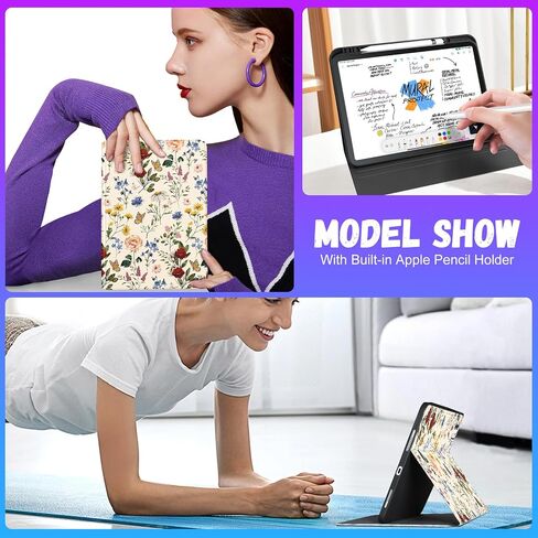 for iPad Pro 13 Inch Case 2024 - Women Cute Girls Folio Smart Cover with Pencil Holder Girly Flower Floral Pretty Aesthetic for iPad Pro M4 13 Inch Cases A2925 A2926 A3007 in Saudi Arabia