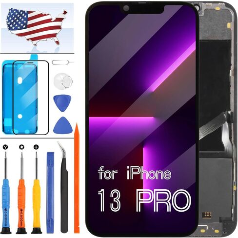 OLED for iPhone 13 Pro Screen Replacement Kit Full HD COF LCD Display 3D Touch Digitizer Assembly with Repair Tool for Model A2638, A2483, A2636, A2639, A2640 Black 6.1" in Saudi Arabia