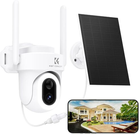 كاميرات مراقبة K&F Concept 5MP لاسلكية في الهواء الطلق، كاميرا شمسية 3K 360 درجة PTZ لأمن المنزل، كاميرات أمان WiFi 2.4 جيجا هرتز مع أضواء كاشفة وصفارة إنذار، كشف الحركة، تعمل مع Alexa in Saudi Arabia