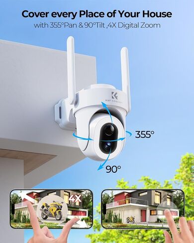 كاميرات مراقبة K&F Concept 5MP لاسلكية في الهواء الطلق، كاميرا شمسية 3K 360 درجة PTZ لأمن المنزل، كاميرات أمان WiFi 2.4 جيجا هرتز مع أضواء كاشفة وصفارة إنذار، كشف الحركة، تعمل مع Alexa in Saudi Arabia