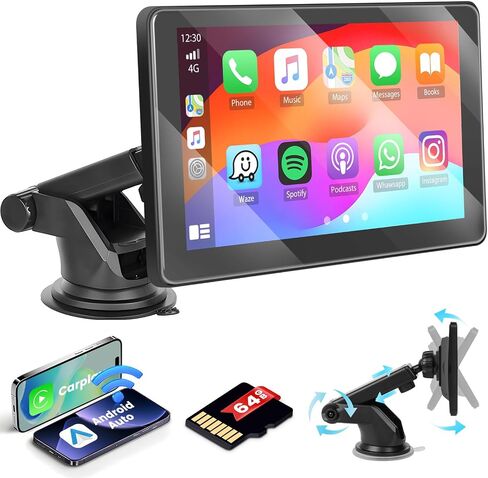 Hikity Portable Wireless Apple Carplay Radio 7 Inch Touch Screen Car Audio Receivers with Wireless Android Auto GPS Navigation Airplay Bluetooth FM Transmitter AUX in Saudi Arabia