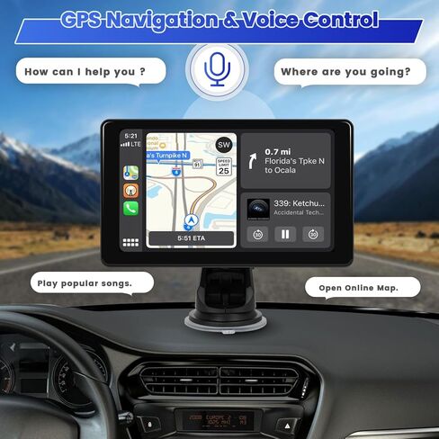 Hikity Portable Wireless Apple Carplay Radio 7 Inch Touch Screen Car Audio Receivers with Wireless Android Auto GPS Navigation Airplay Bluetooth FM Transmitter AUX in Saudi Arabia